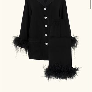 Sleeper Black Feather-Trimmed Button Pajama Set